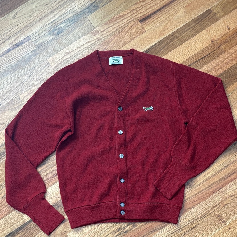 Vintage JCPenney Men's Burgundy Fox Cardigan Sweater